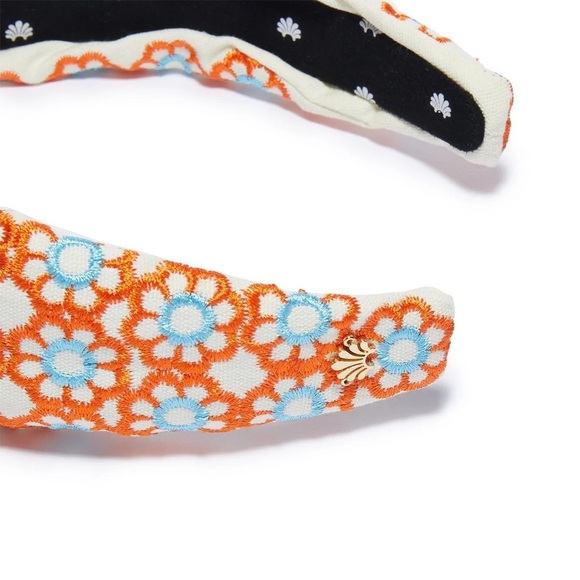 NWT LELE SADOUGHI Marigold Embroidered Knotted Headband Papaya Orange and Blue main image 4